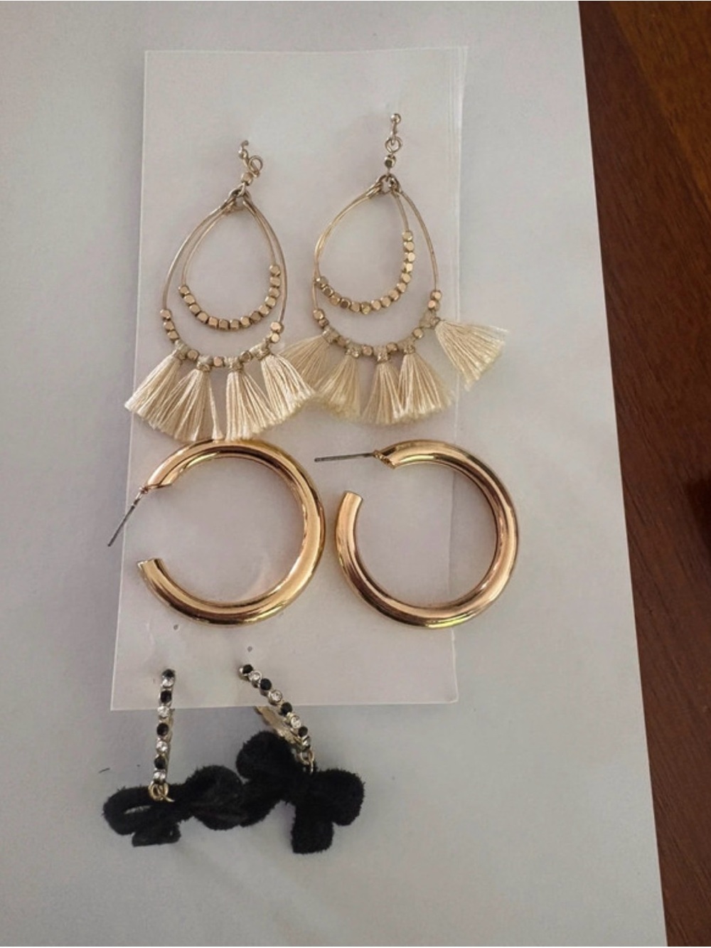 Unbranded Cream Tassel Teardrop & Gold Hoop Earring Set